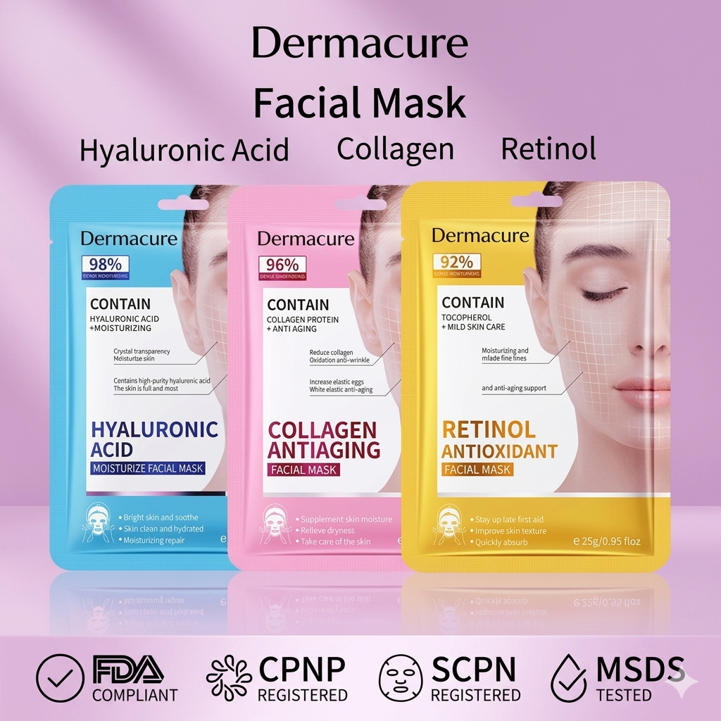 Facial 3-Mask Set - Collagen + Retinol + Hyaluronic Acid